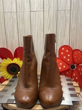 Michael Kors Brown Leather Ankle Booties with Side Zip